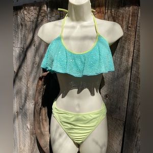 Victorias Secret bikini set, flounce sequin top & knock-out bottom, Fun! Size L
